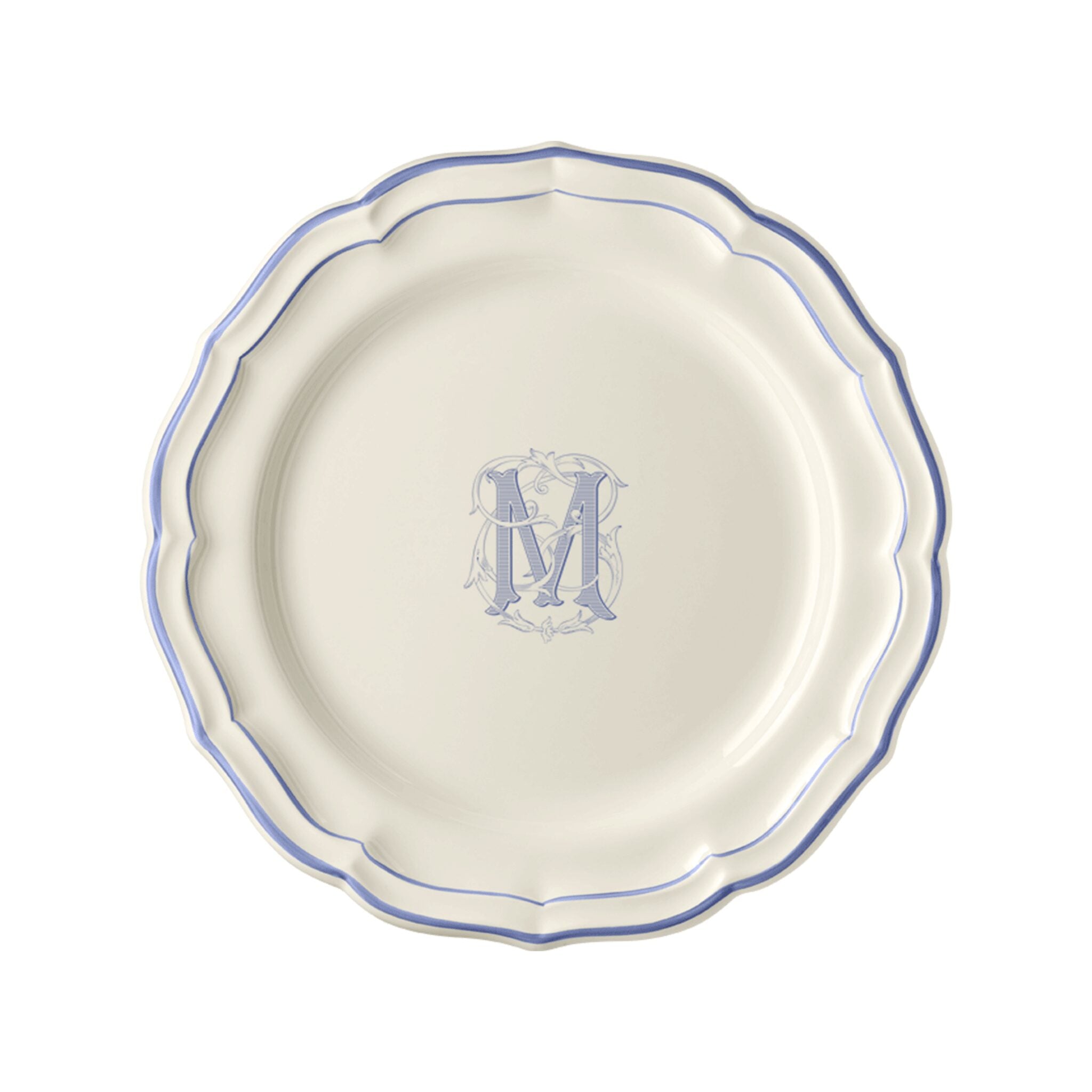 Gien Set of 6 Dinner Plates M - Filet Blue Monogram