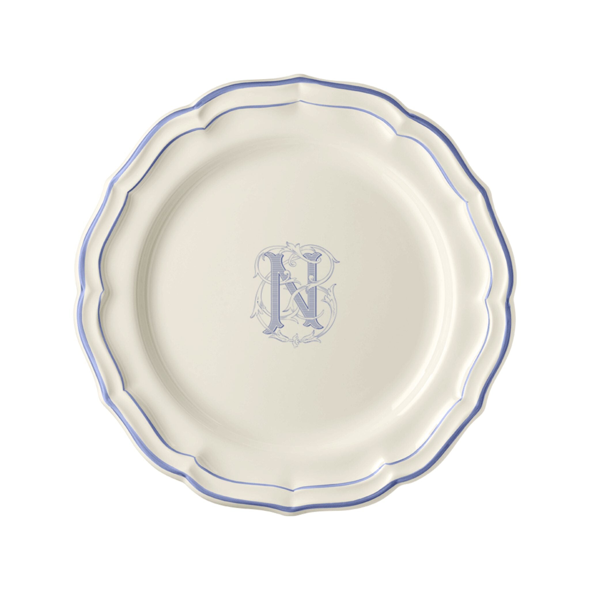 Gien Set of 6 Dinner Plates N - Filet Blue Monogram