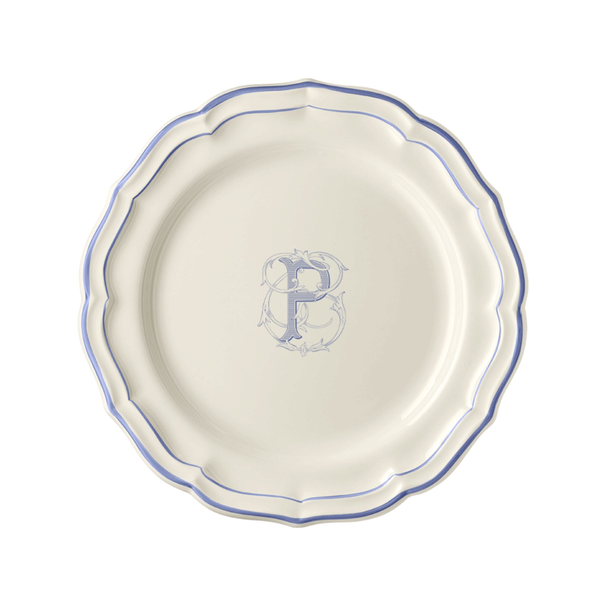 Gien Set of 6 Dinner Plates P - Filet Blue Monogram