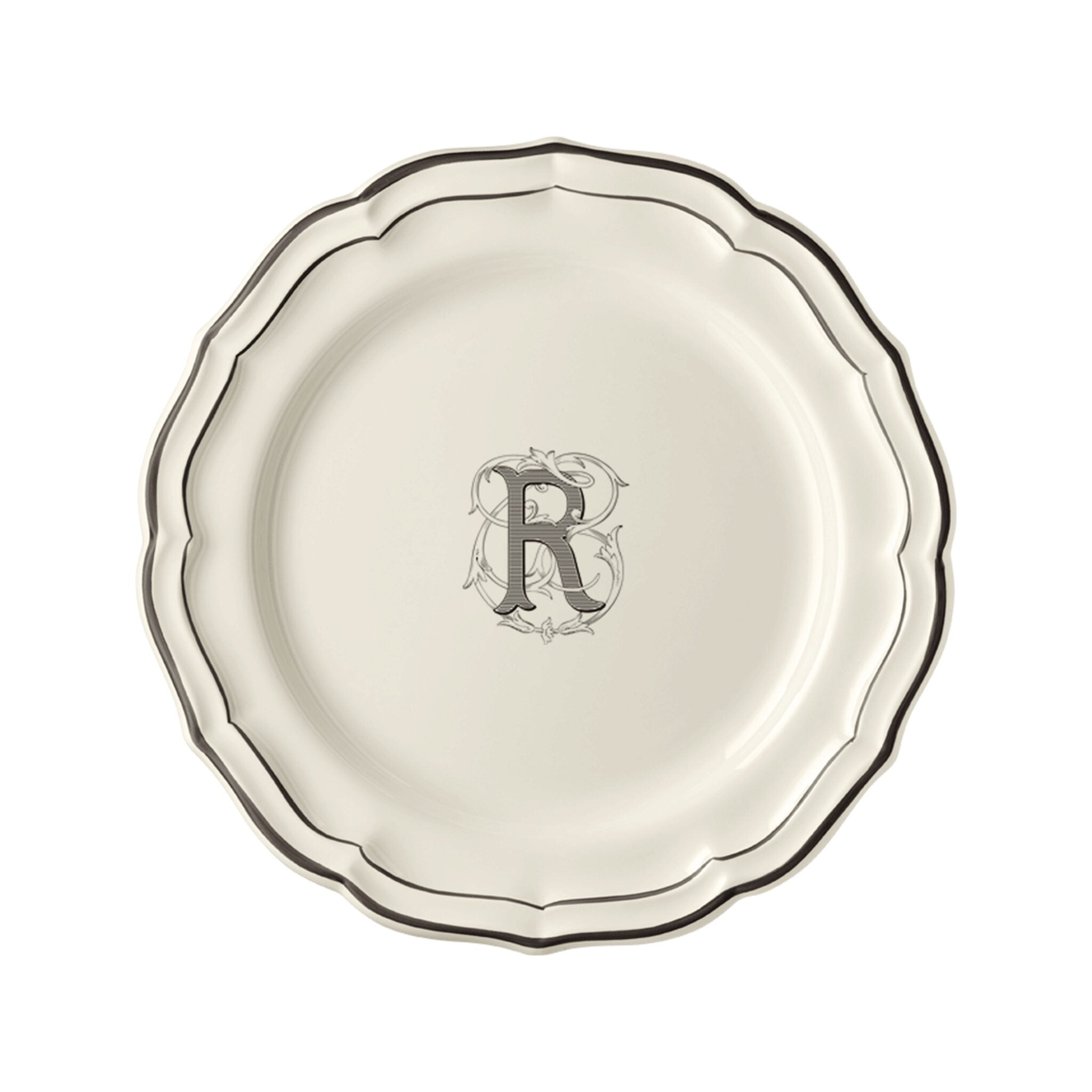 Gien Set of 6 Dinner Plates R - Filet Midnight Monogram