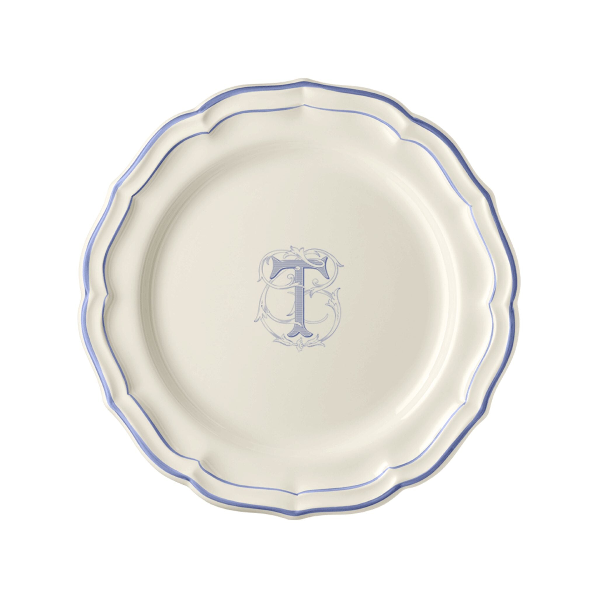 Gien Set of 6 Dinner Plates T - Filet Blue Monogram