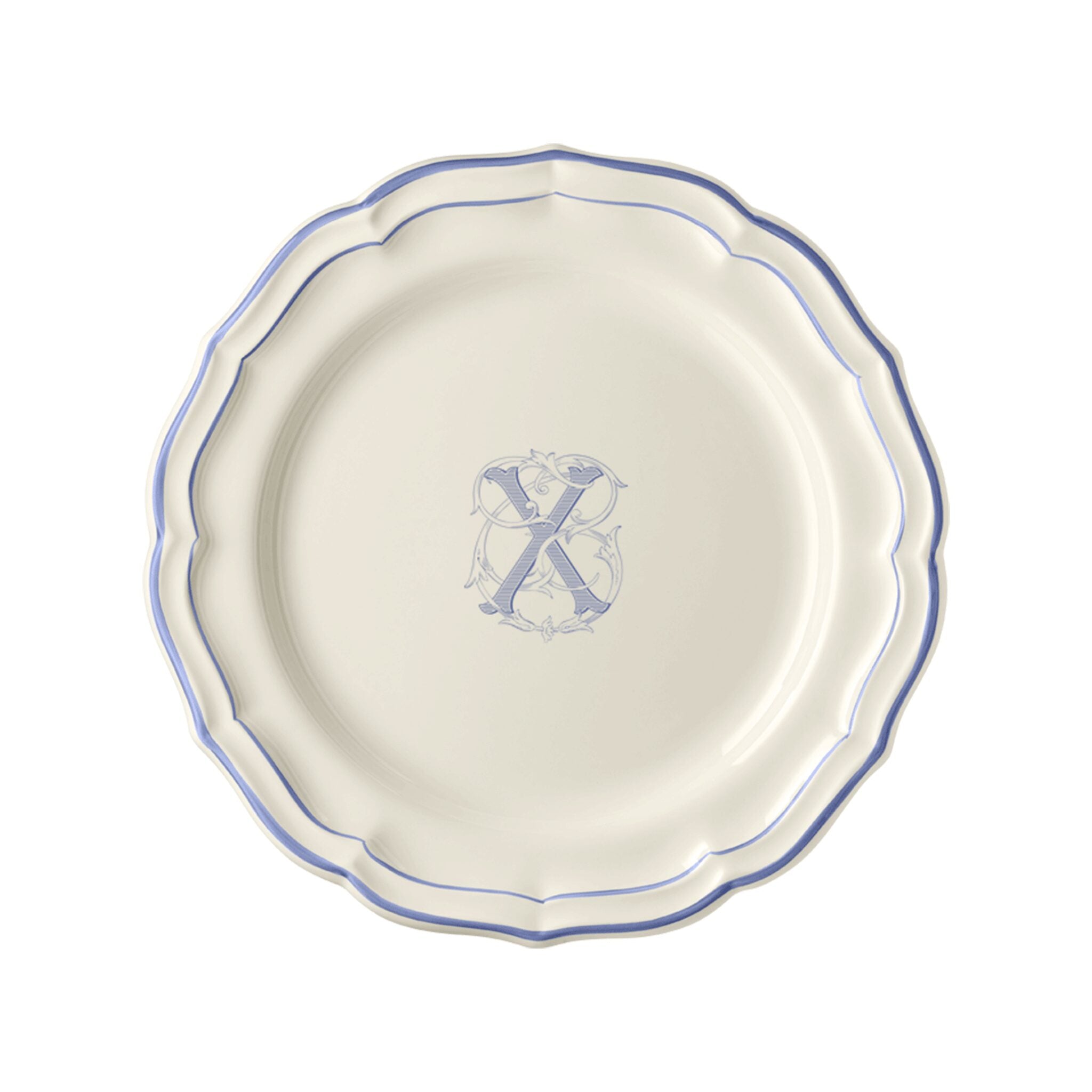 Gien Set of 6 Dinner Plates X - Filet Blue Monogram