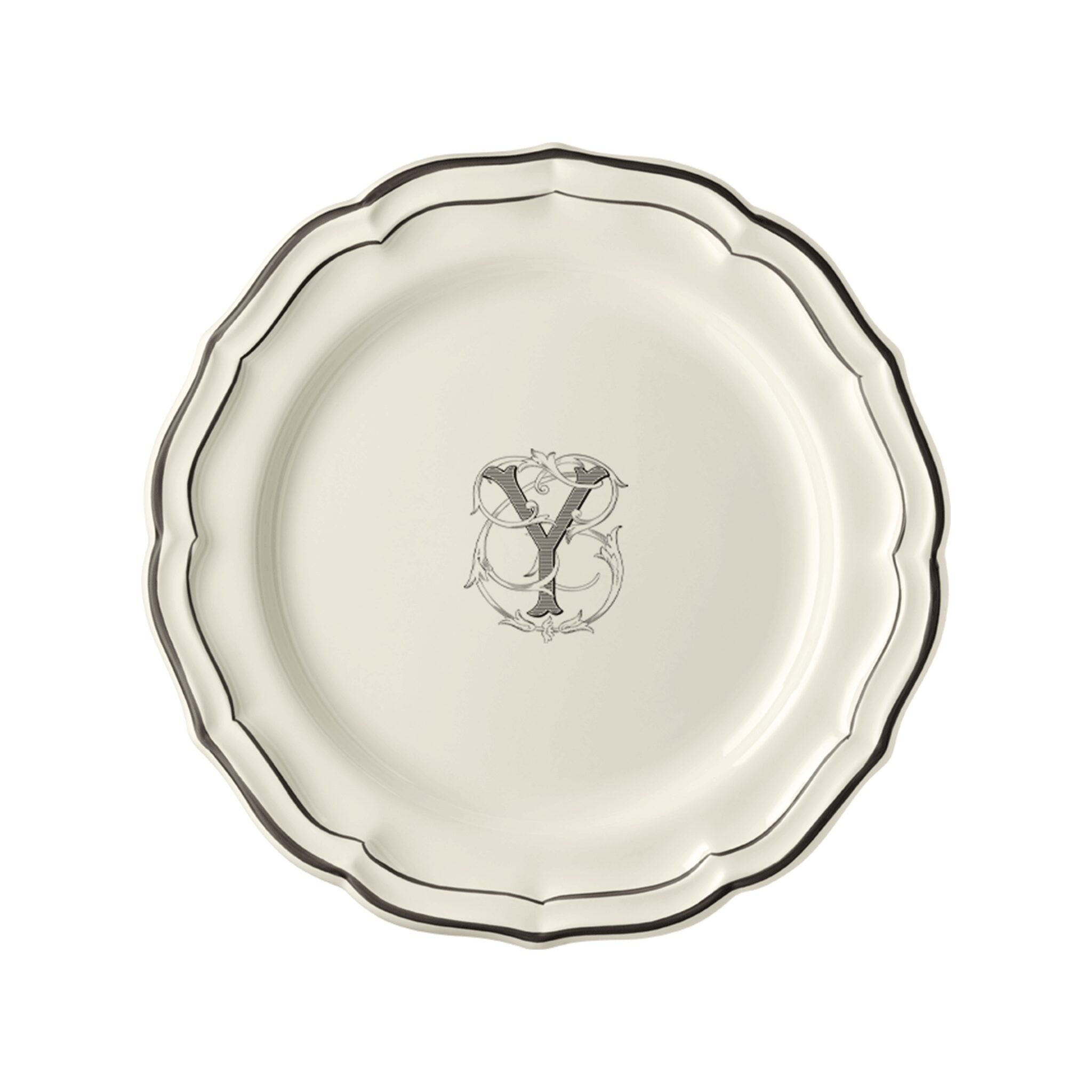 Gien Set of 6 Dinner Plates Y - Filet Midnight Monogram