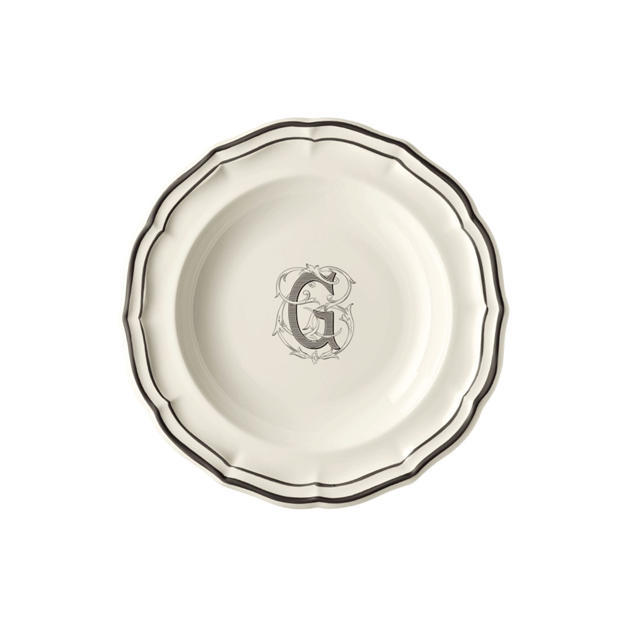 Gien Set of 6 Rim Soups G - Filet Midnight Monogram Soup Plates & Rimmed Soup Bowl