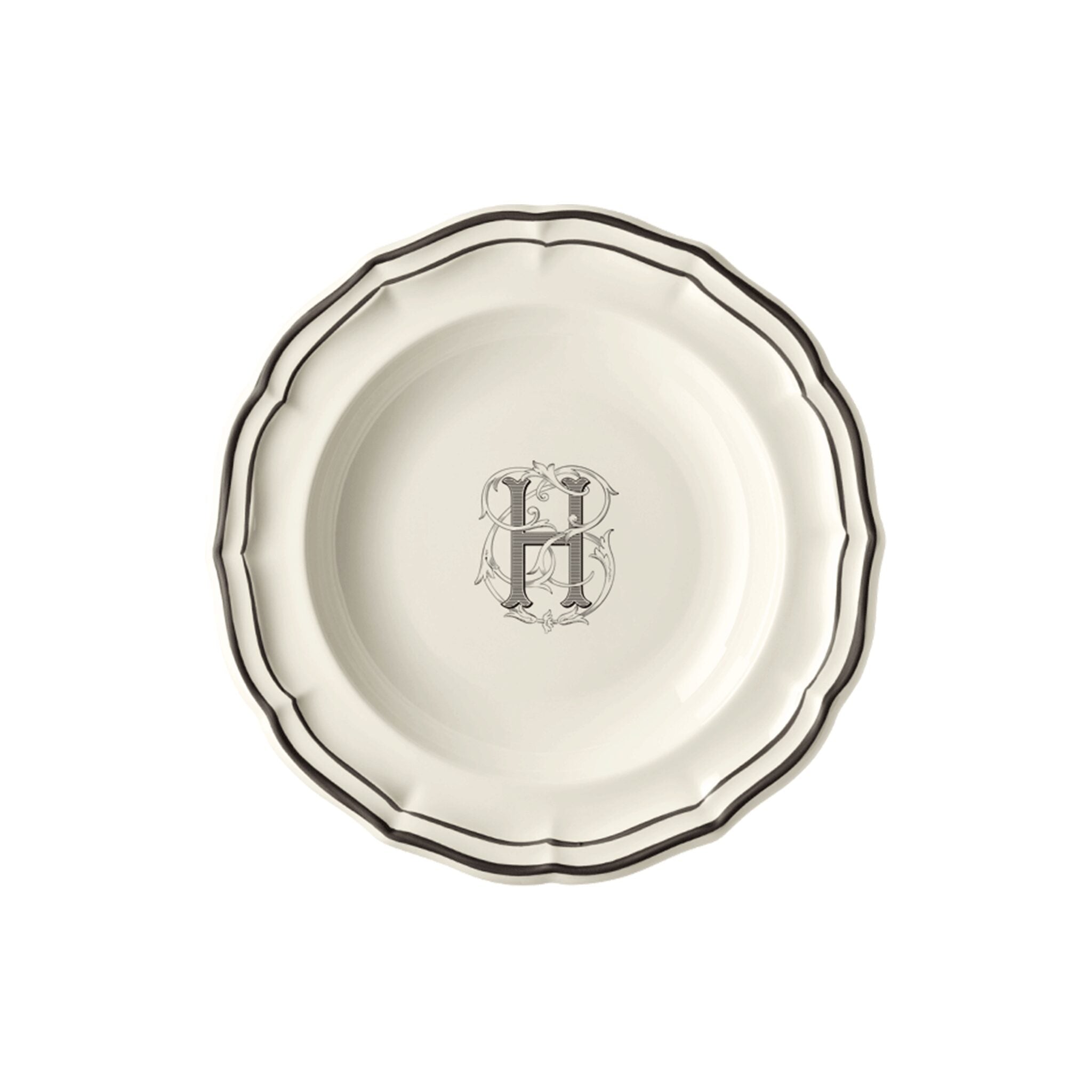 Gien Set of 6 Rim Soups H - Filet Midnight Monogram Soup Plates & Rimmed Soup Bowl