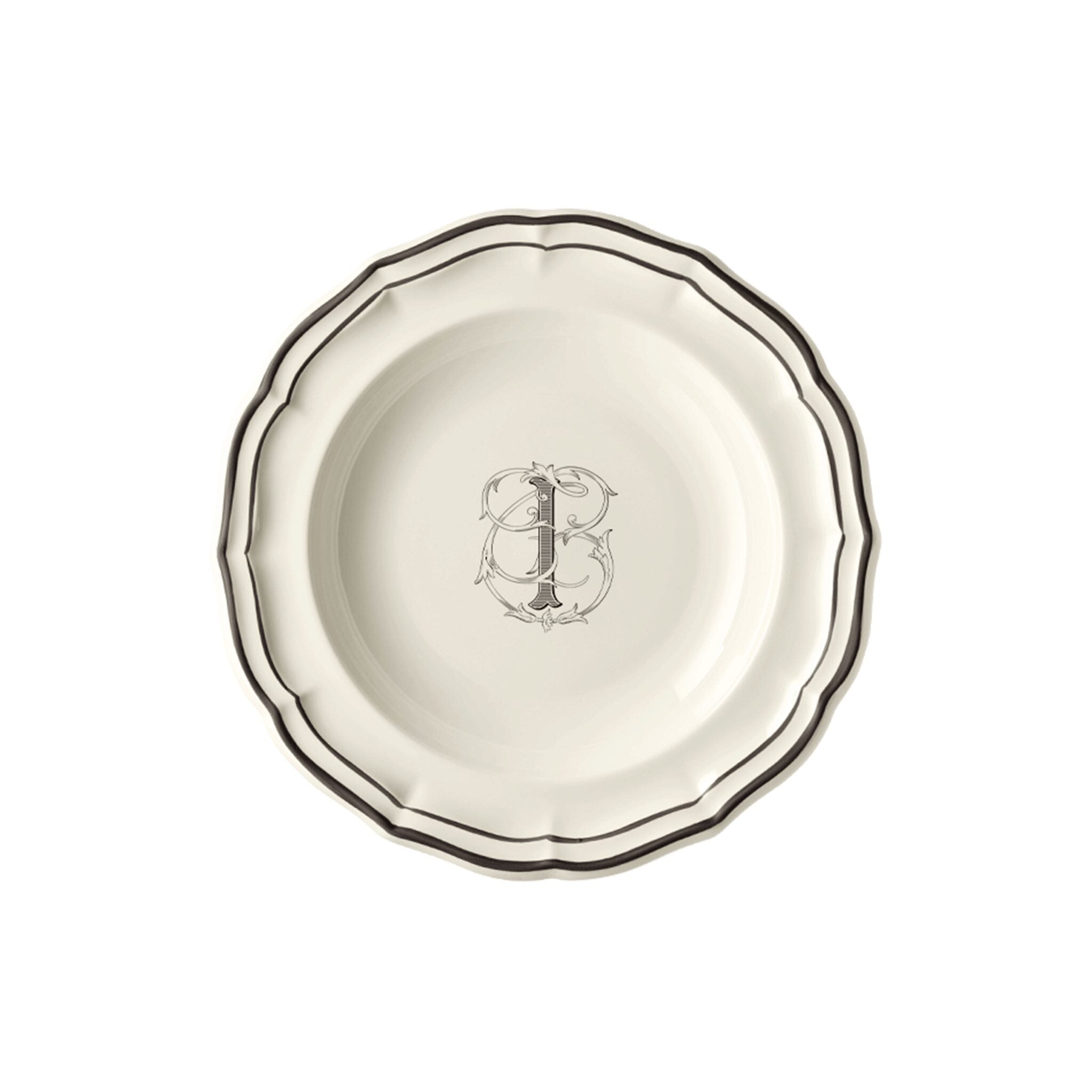 Gien Set of 6 Rim Soups I - Filet Midnight Monogram Soup Plates & Rimmed Soup Bowl