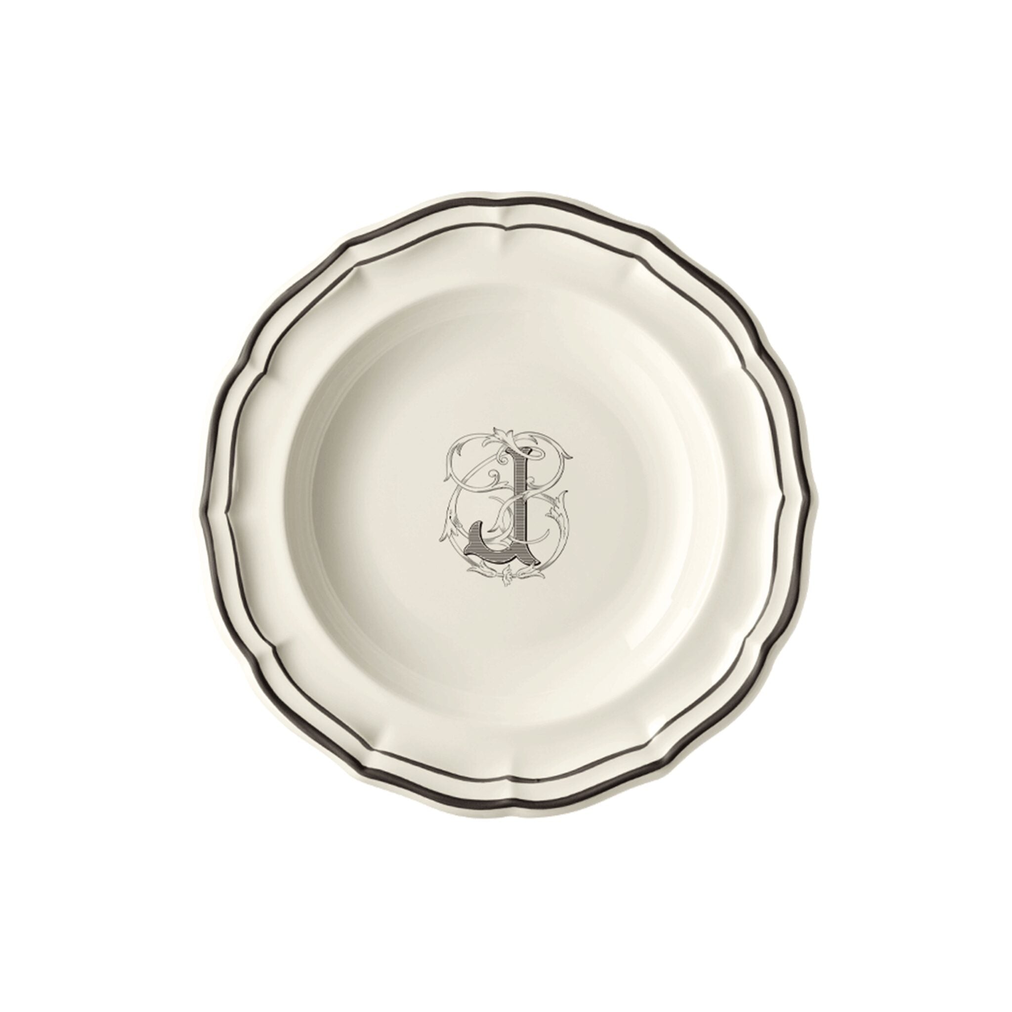 Gien Set of 6 Rim Soups J - Filet Midnight Monogram Soup Plates & Rimmed Soup Bowl