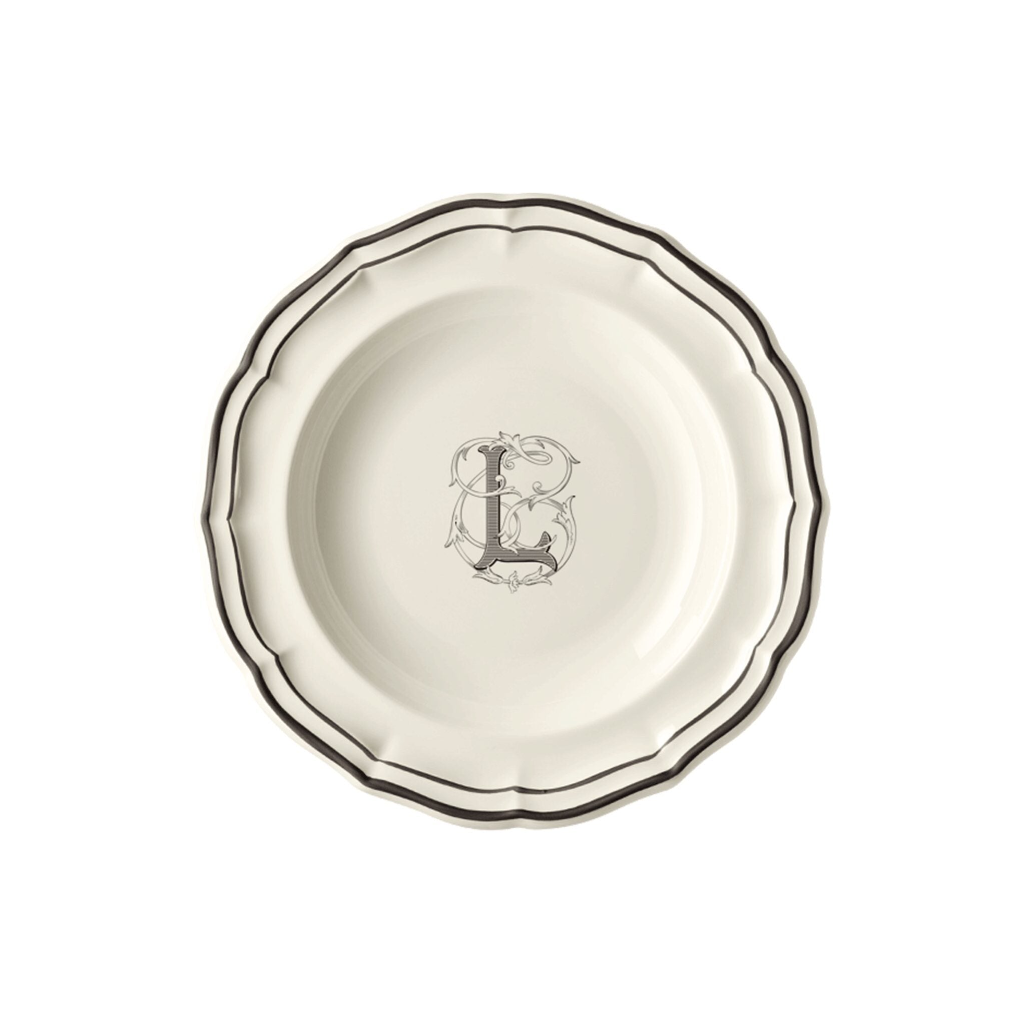 Gien Set of 6 Rim Soups L - Filet Midnight Monogram Soup Plates & Rimmed Soup Bowl