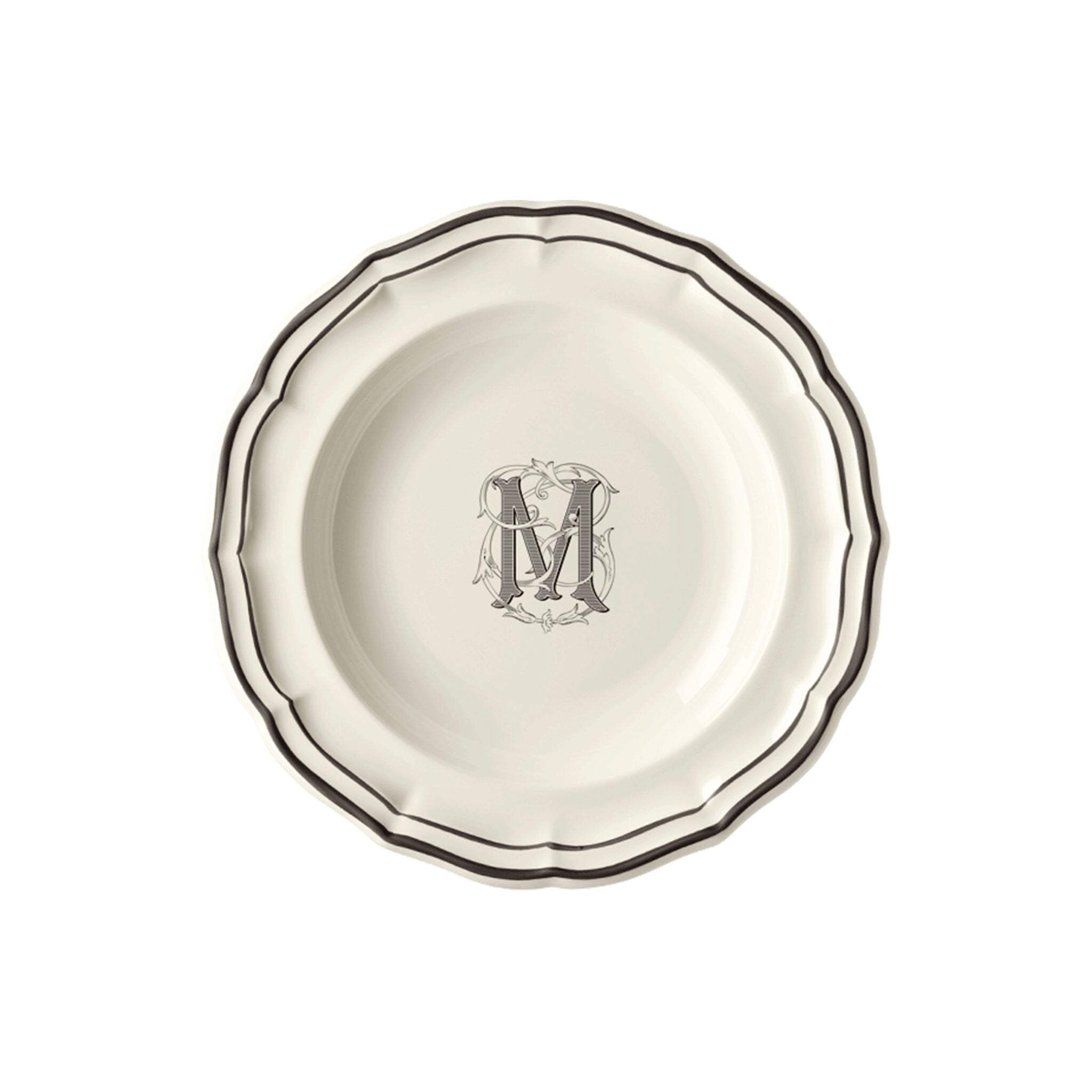 Gien Set of 6 Rim Soups M - Filet Midnight Monogram Soup Plates & Rimmed Soup Bowl