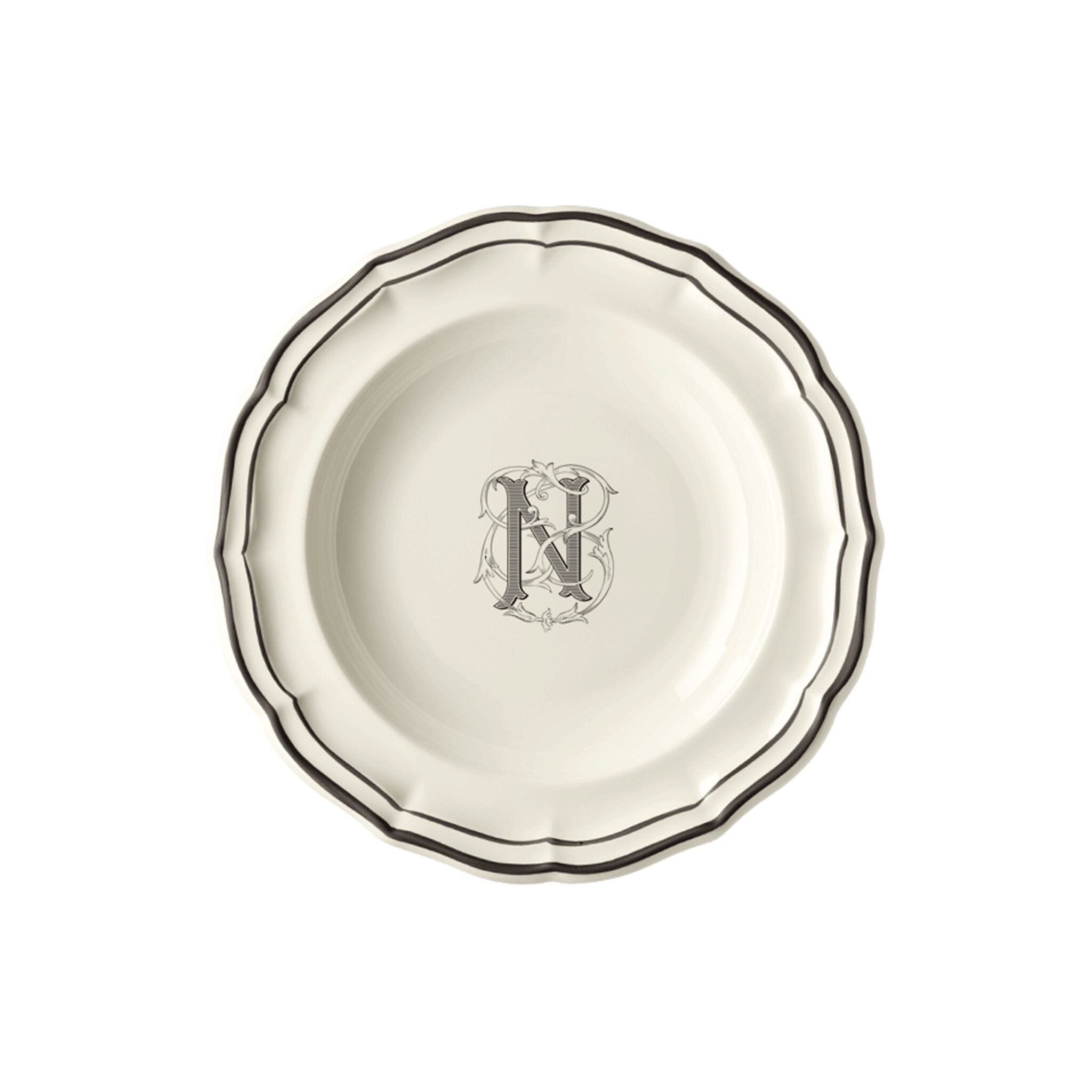 Gien Set of 6 Rim Soups N - Filet Midnight Monogram Soup Plates & Rimmed Soup Bowl