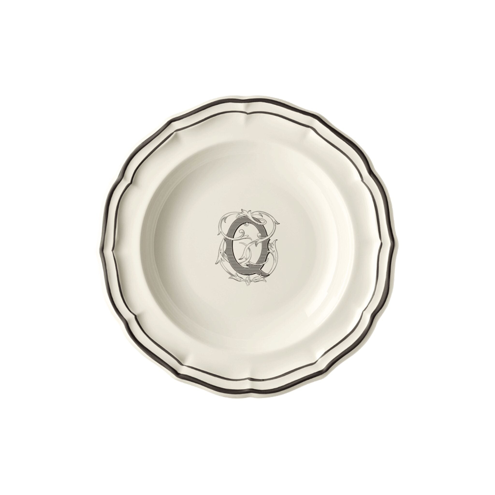 Gien Set of 6 Rim Soups Q - Filet Midnight Monogram Soup Plates & Rimmed Soup Bowl