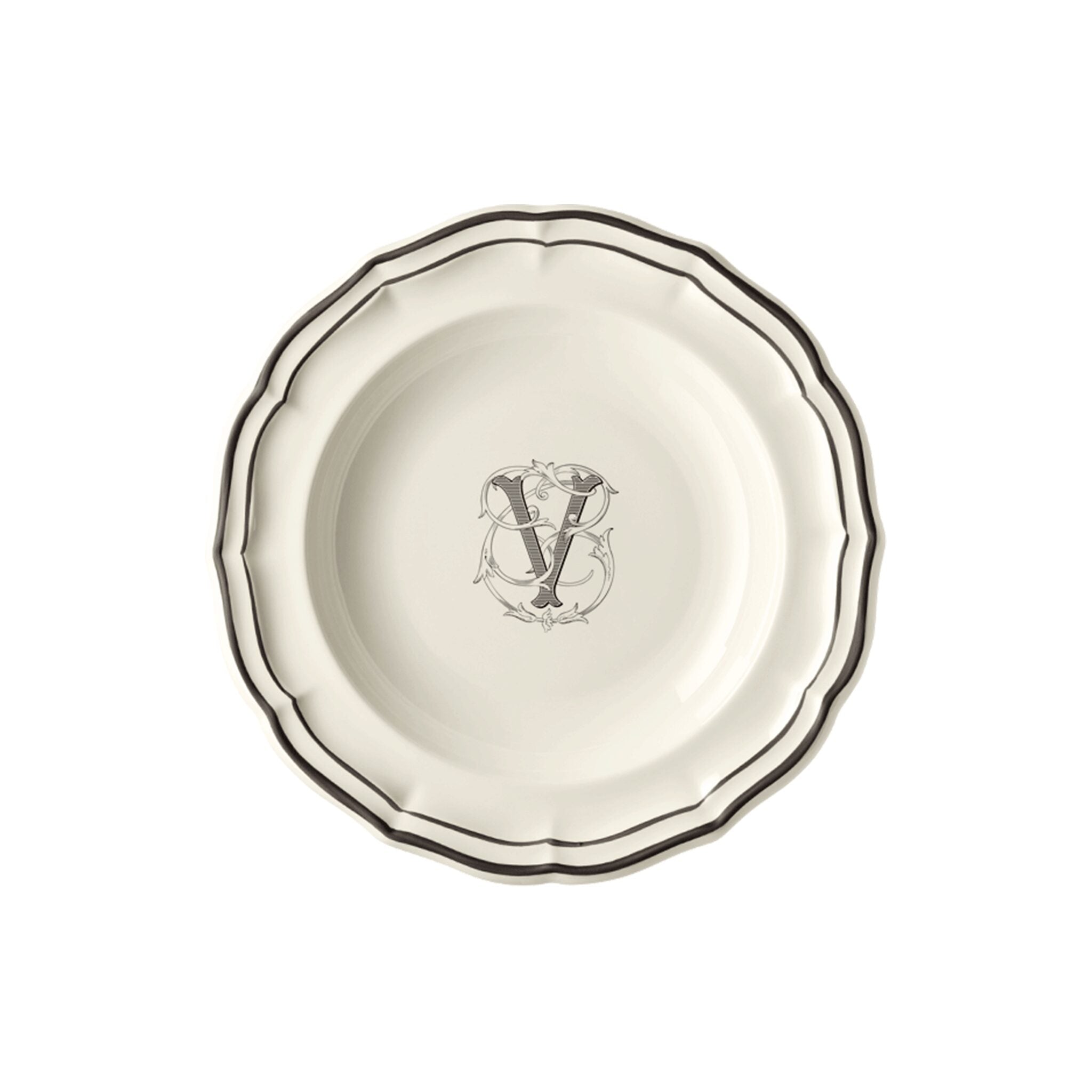 Gien Set of 6 Rim Soups V - Filet Midnight Monogram Soup Plates & Rimmed Soup Bowl
