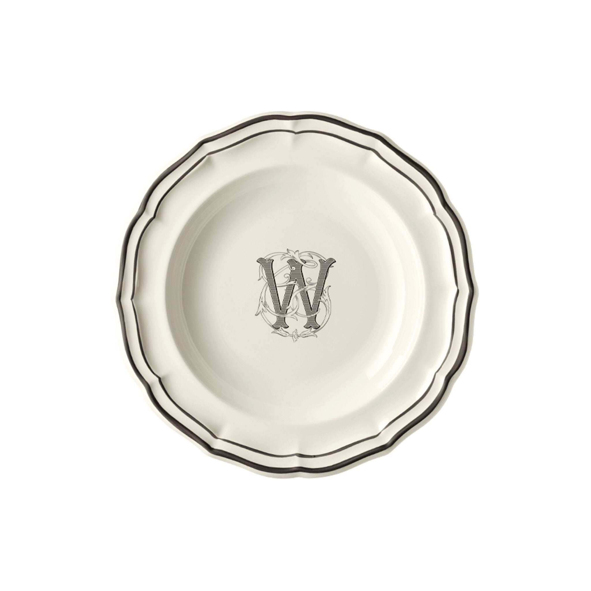 Gien Set of 6 Rim Soups W - Filet Midnight Monogram Soup Plates & Rimmed Soup Bowl
