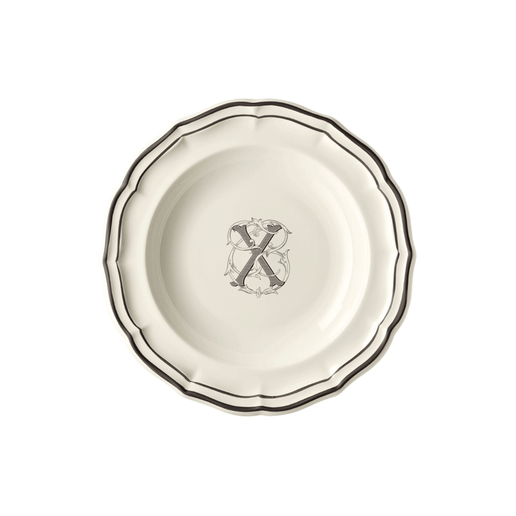 Gien Set of 6 Rim Soups X - Filet Midnight Monogram Soup Plates & Rimmed Soup Bowl