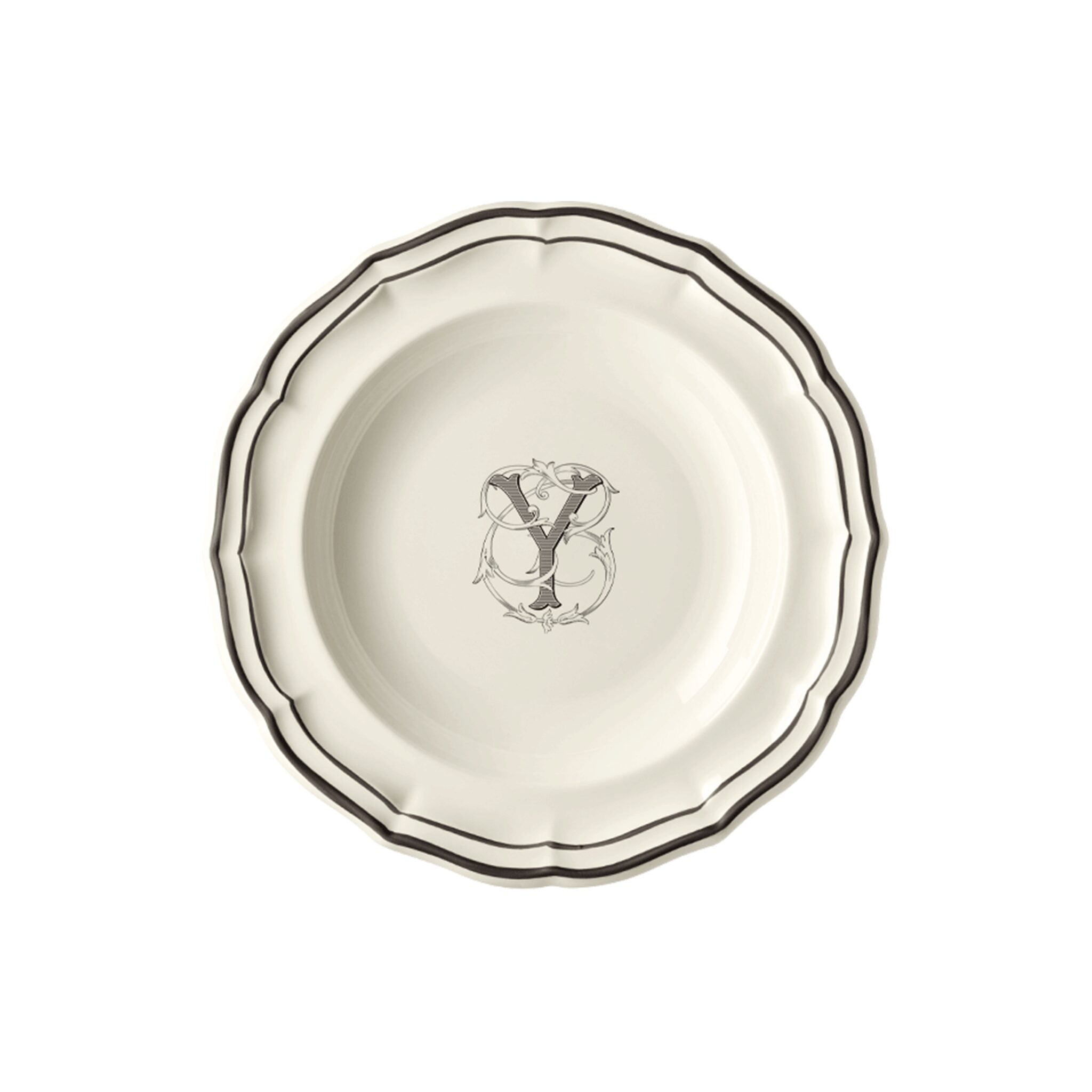 Gien Set of 6 Rim Soups Y - Filet Midnight Monogram Soup Plates & Rimmed Soup Bowl
