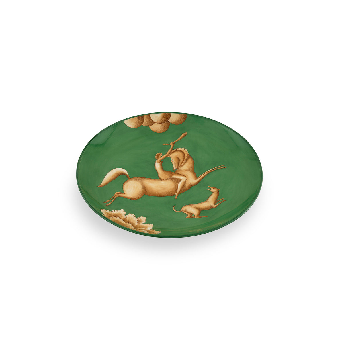 Ginori 1735 Arte di Gio Ponti La Venatoria Plate, Amazzone con Corno Green, view 2