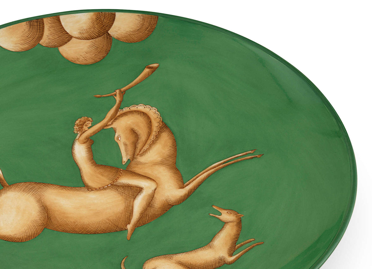 Ginori 1735 Arte di Gio Ponti La Venatoria Plate, Amazzone con Corno Green, view 3