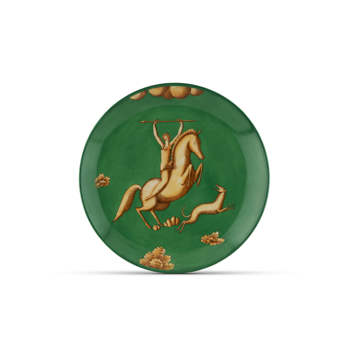 Ginori 1735 Arte di Gio Ponti La Venatoria Plate, Amazzone con Giavellotto Green