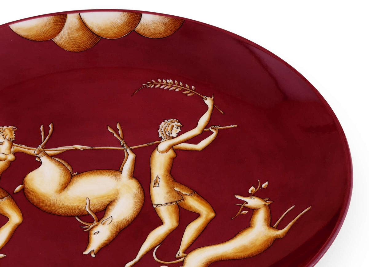 Ginori 1735 Arte di Gio Ponti La Venatoria Plate, Trasporto del Daino Red, view 3