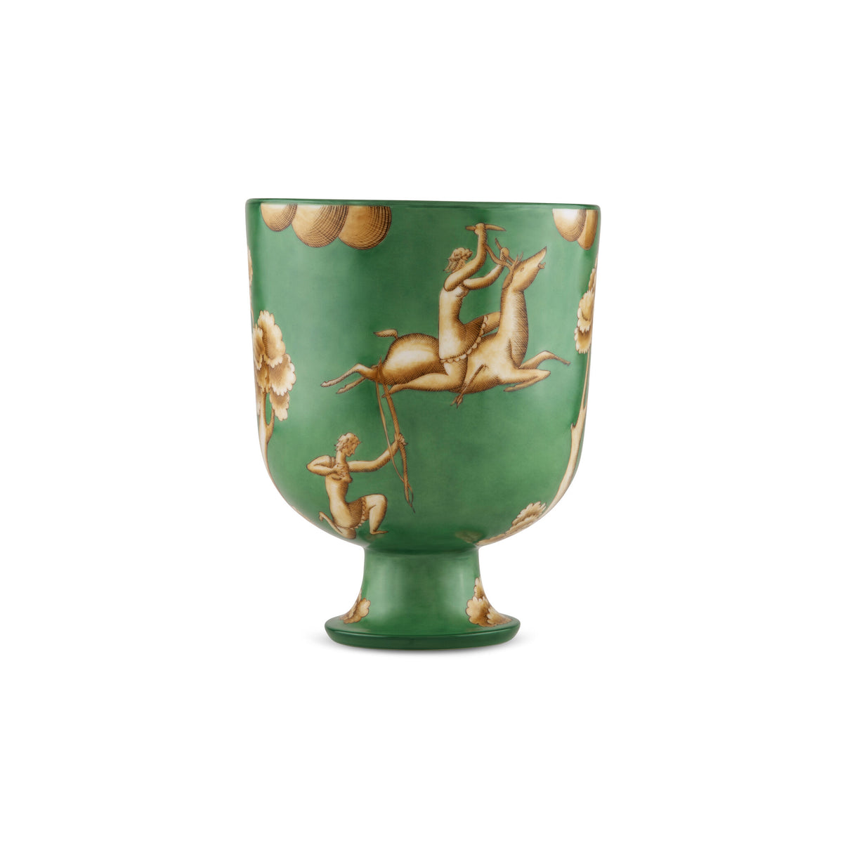 Ginori 1735 Arte di Gio Ponti La Venatoria Vase, Trionfo delle Amazzoni e Uccisione del Daino Green, view 2