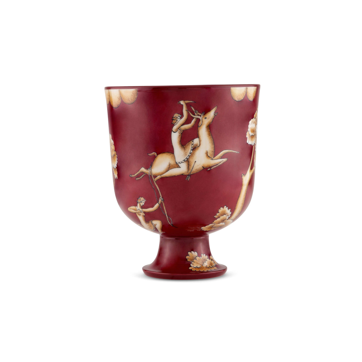 Ginori 1735 Arte di Gio Ponti La Venatoria Vase, Trionfo delle Amazzoni e Uccisione del Daino Red, view 2