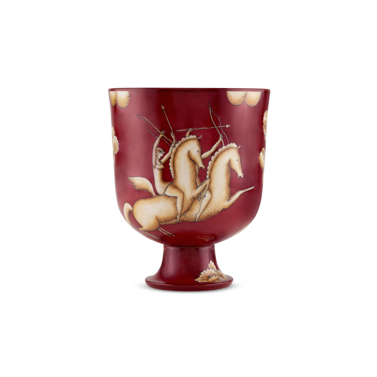 Ginori 1735 Arte di Gio Ponti La Venatoria Vase, Trionfo delle Amazzoni e Uccisione del Daino Red