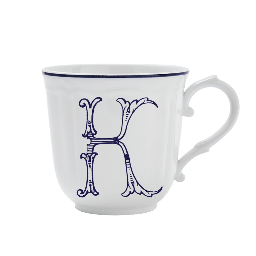 Ginori 1735 Corona Monogram Letter Mug, Blue – Letter K