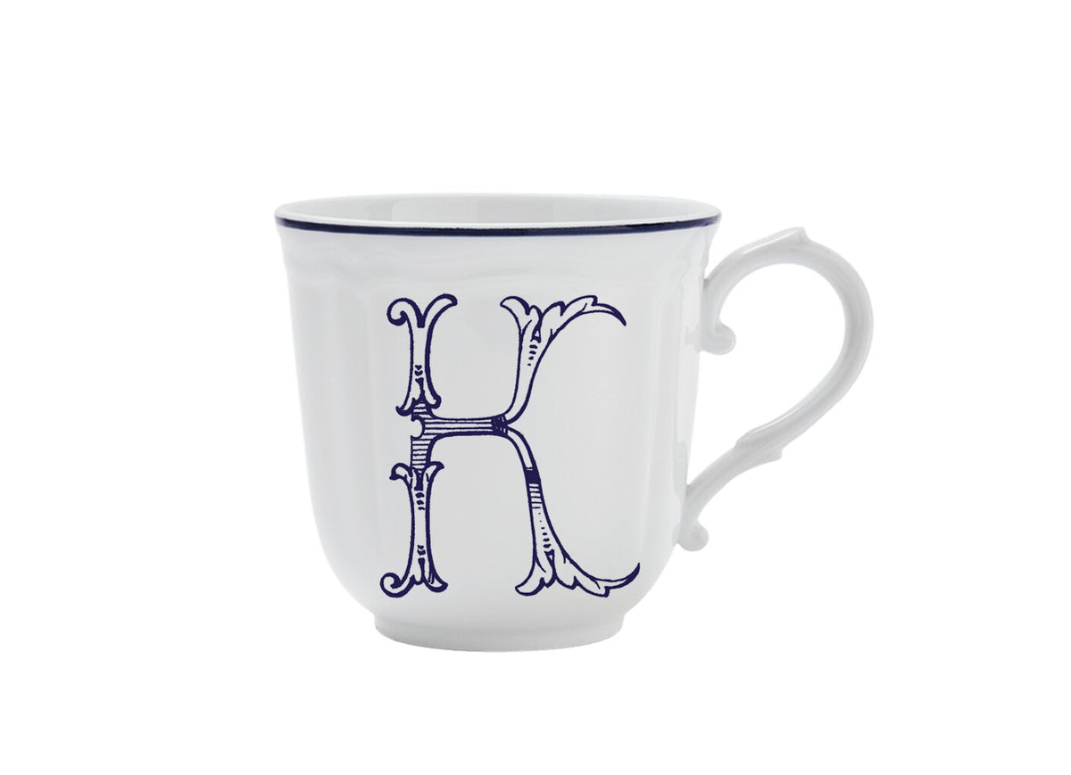 Ginori 1735 Corona Monogram Letter Mug, Blue – Letter K