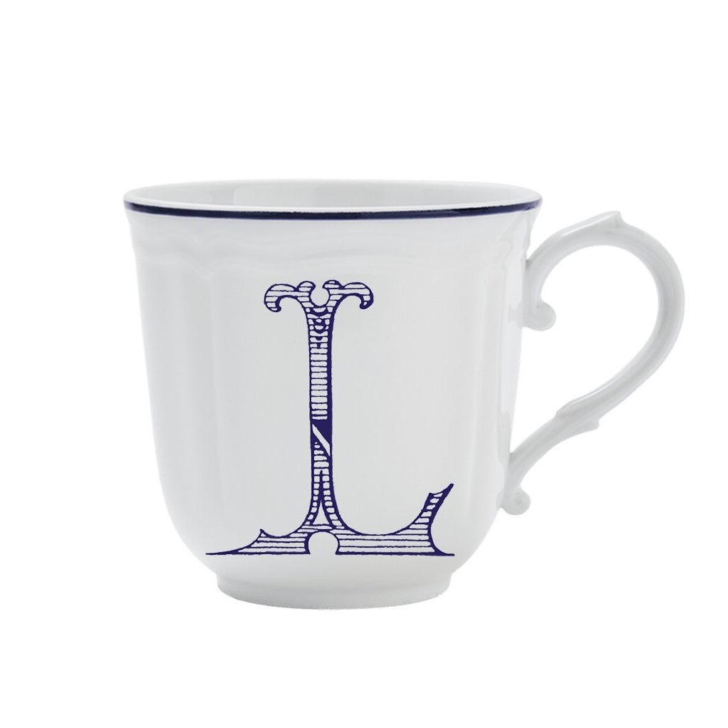 Ginori 1735 Corona Monogram Letter Mug, Blue – Letter L