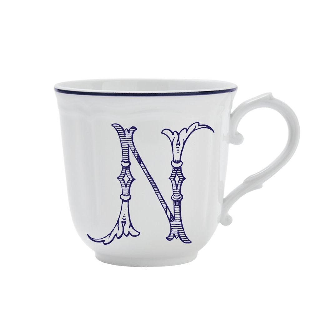 Ginori 1735 Corona Monogram Letter Mug, Blue – Letter N