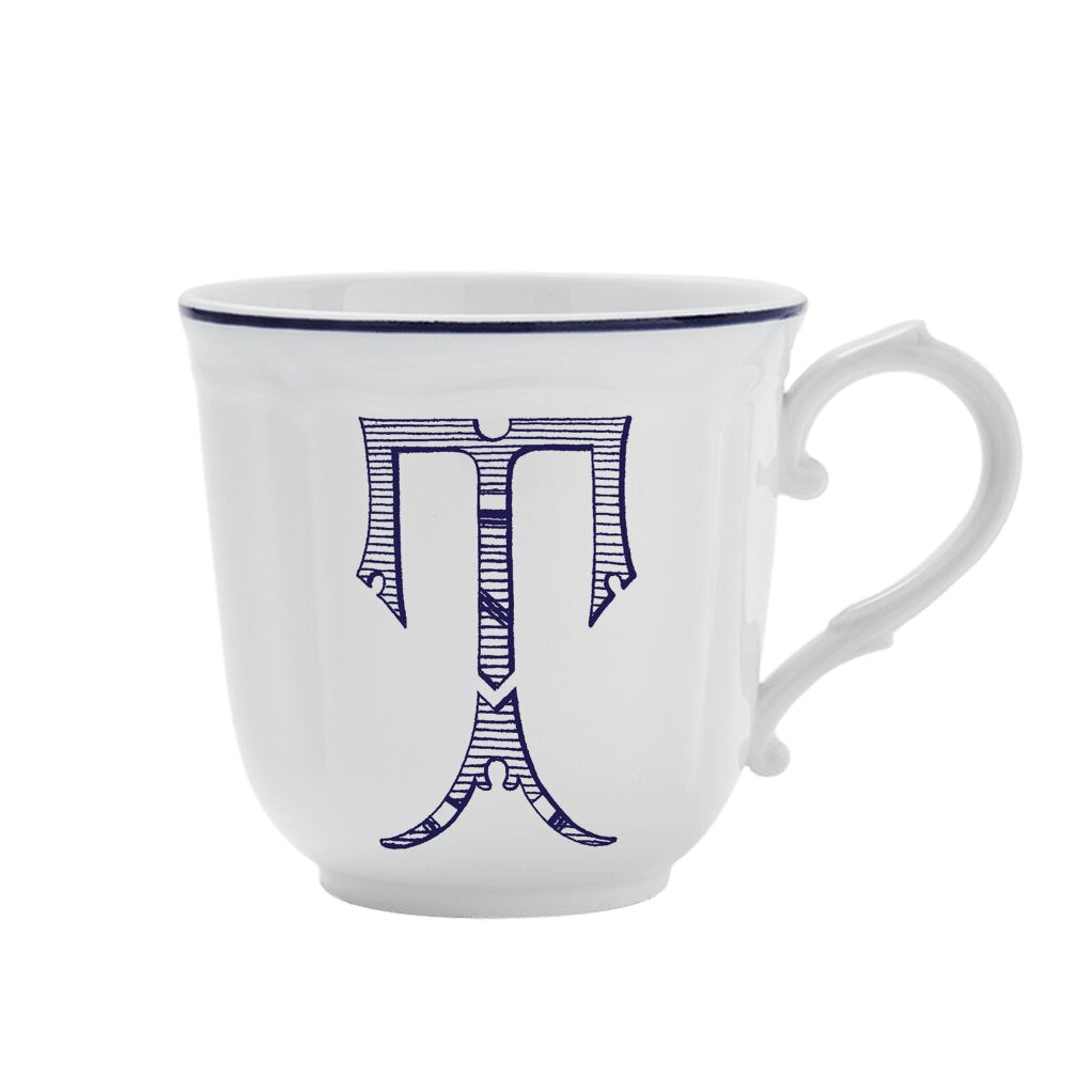 Ginori 1735 Corona Monogram Letter Mug, Blue – Letter T