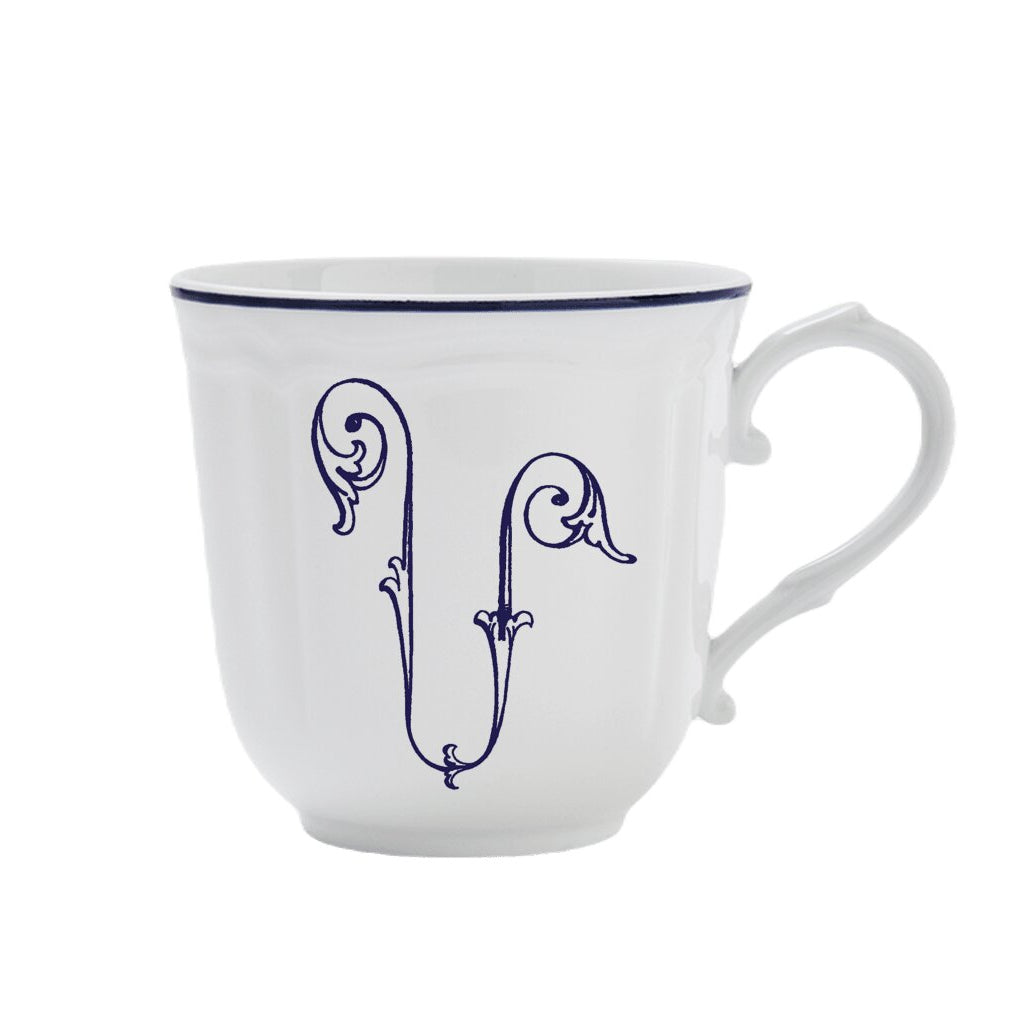 Ginori 1735 Corona Monogram Letter Mug, Blue – Letter U