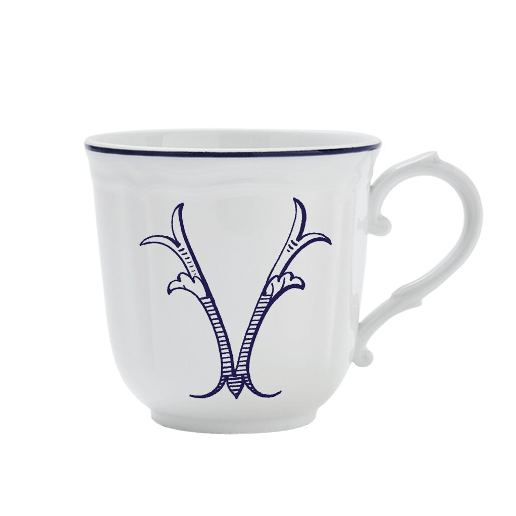 Ginori 1735 Corona Monogram Letter Mug, Blue – Letter V