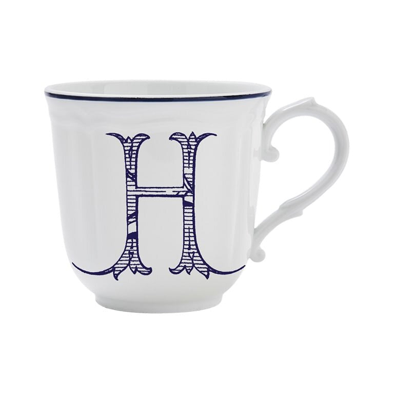 Ginori 1735 Corona Monogram Letter Mug, Blue – Letter H