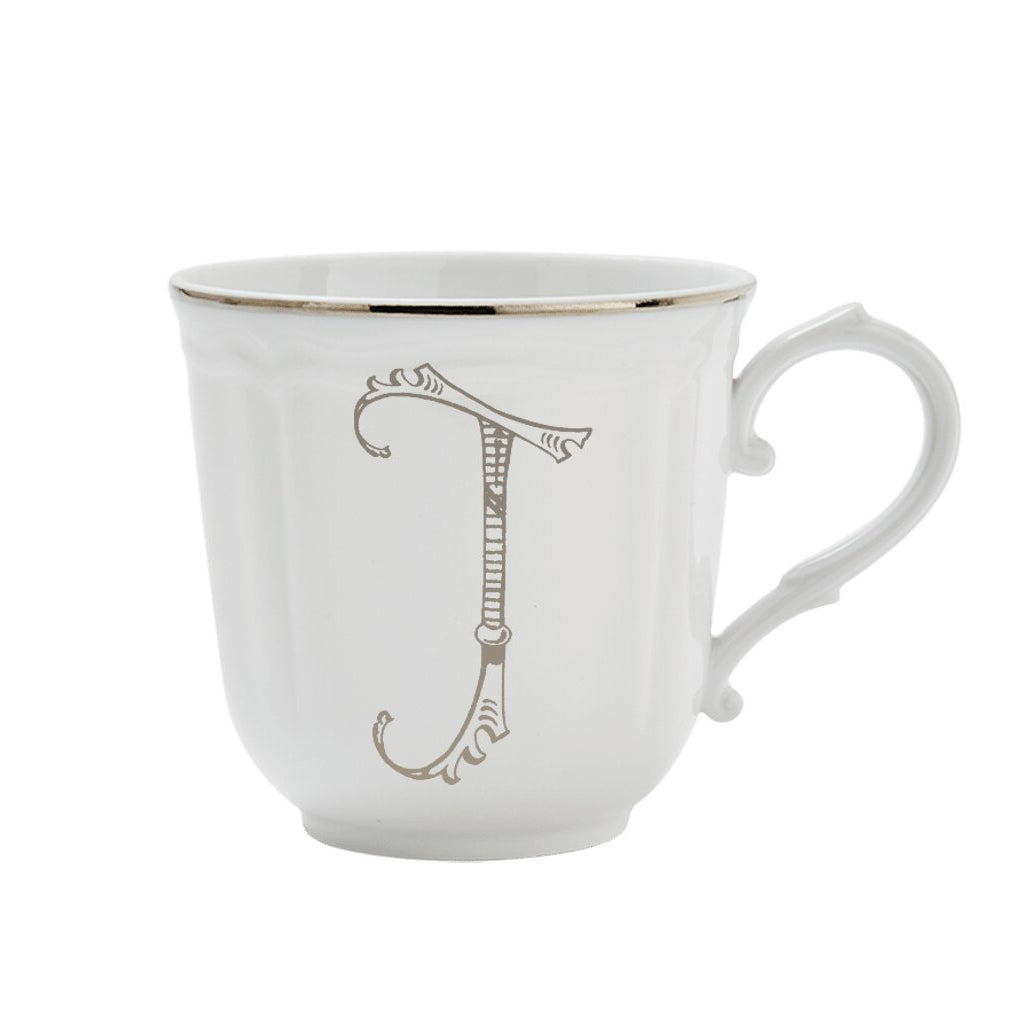Ginori 1735 Corona Monogram Letter Mug, Platinum – Letter J