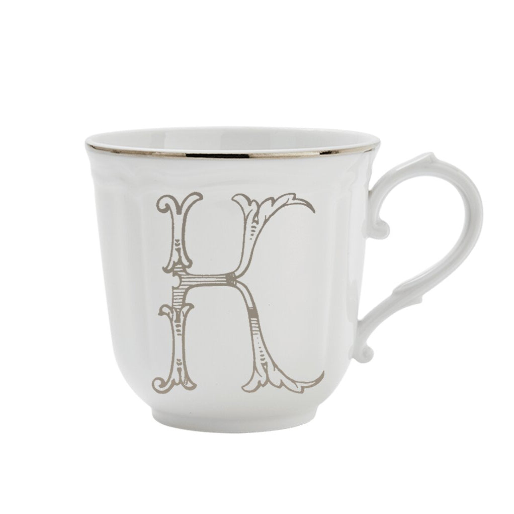 Ginori 1735 Corona Monogram Letter Mug, Platinum – Letter K