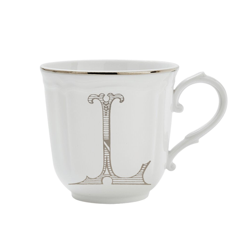 Ginori 1735 Corona Monogram Letter Mug, Platinum – Letter L