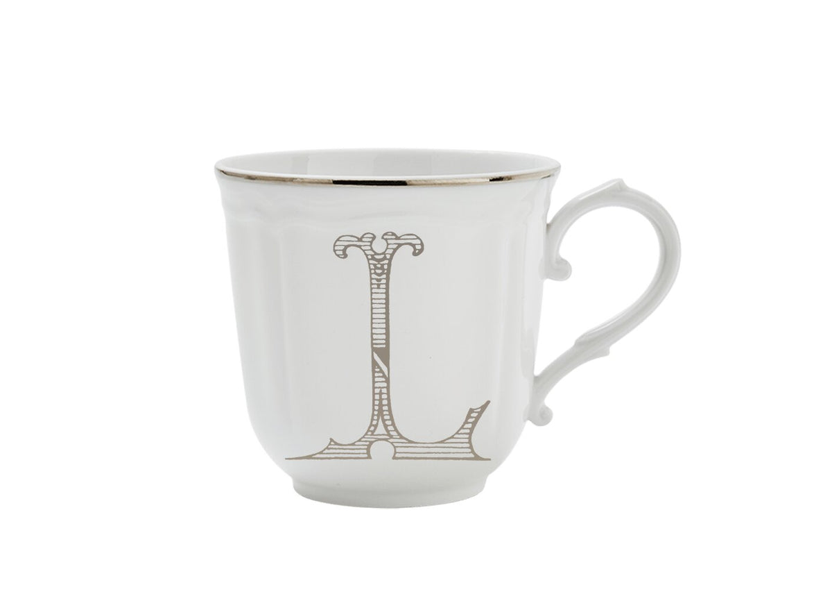 Ginori 1735 Corona Monogram Letter Mug, Platinum – Letter L