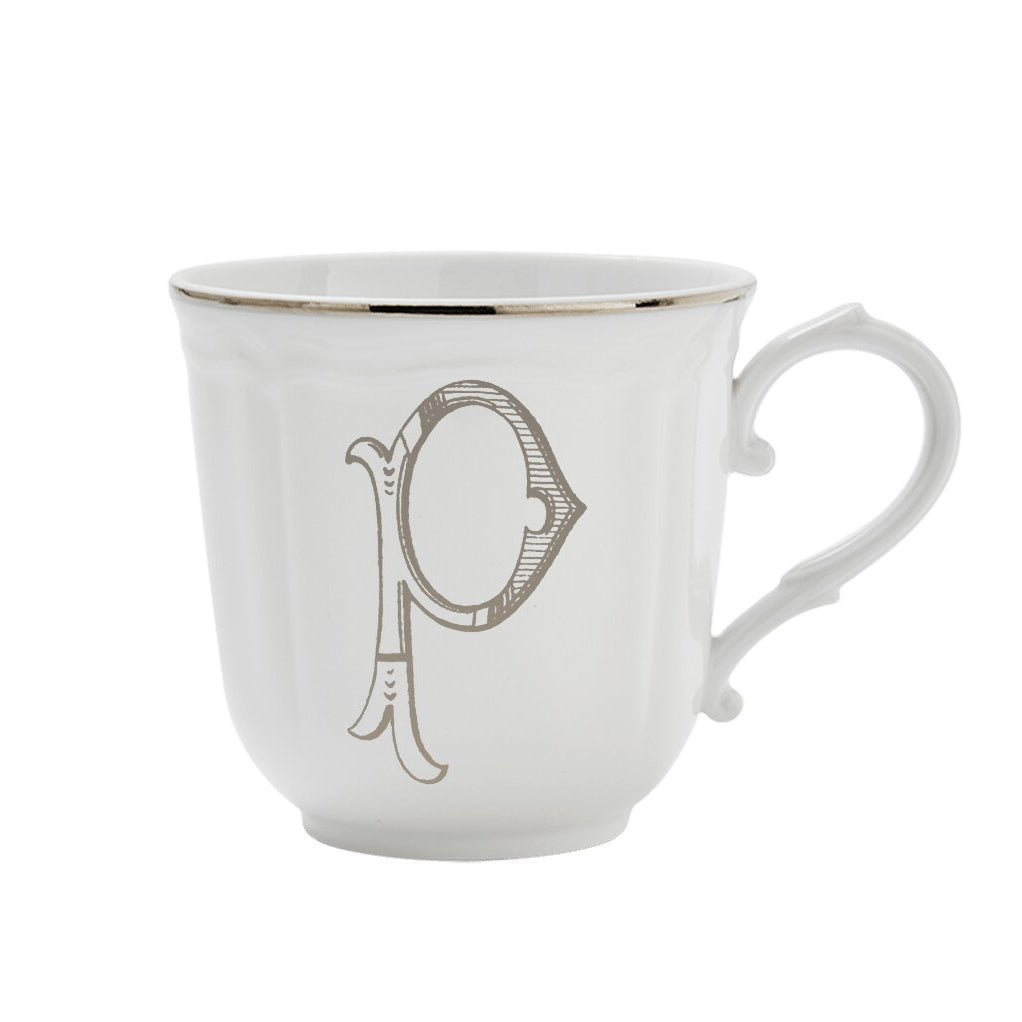 Ginori 1735 Corona Monogram Letter Mug, Platinum – Letter P