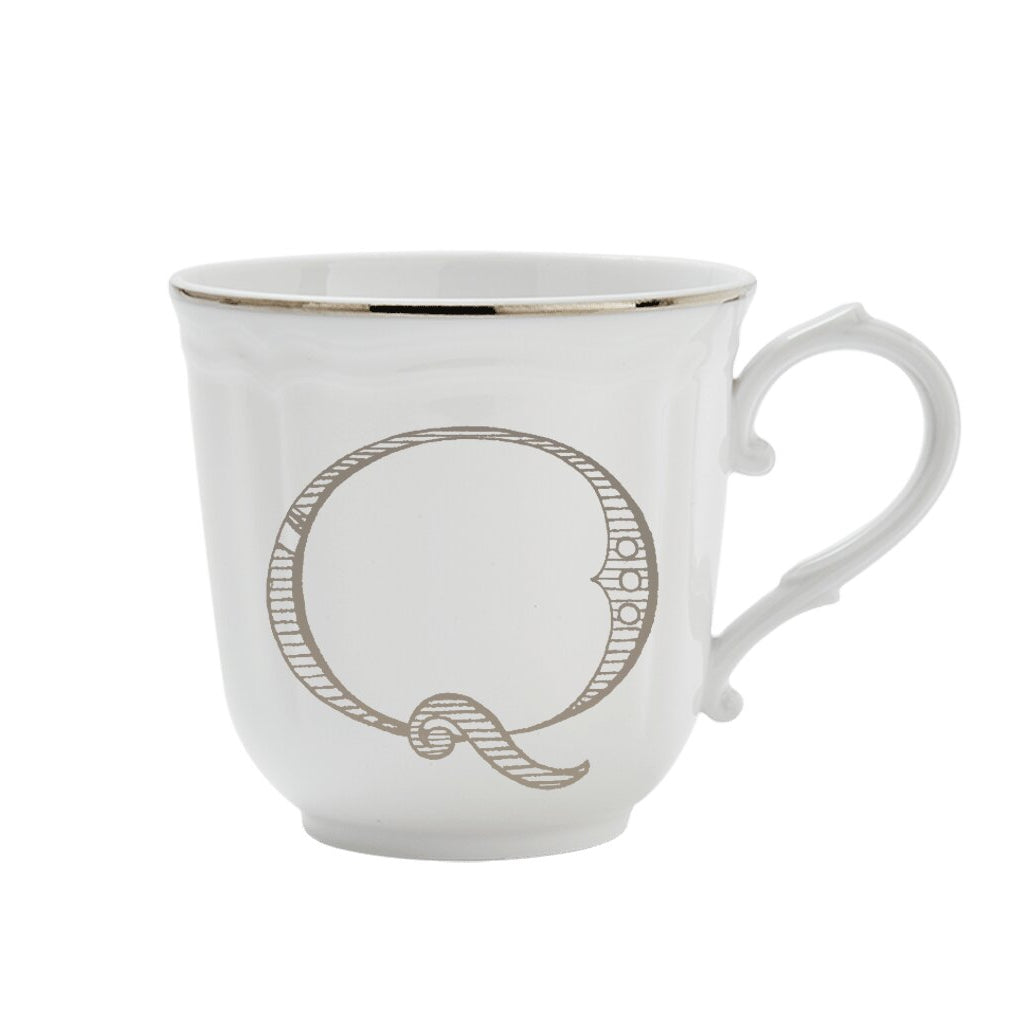 Ginori 1735 Corona Monogram Letter Mug, Platinum – Letter Q