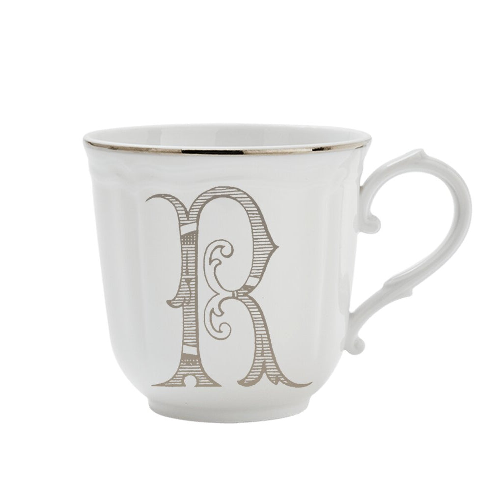 Ginori 1735 Corona Monogram Letter Mug, Platinum – Letter R
