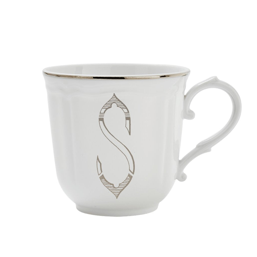 Ginori 1735 Corona Monogram Letter Mug, Platinum – Letter S