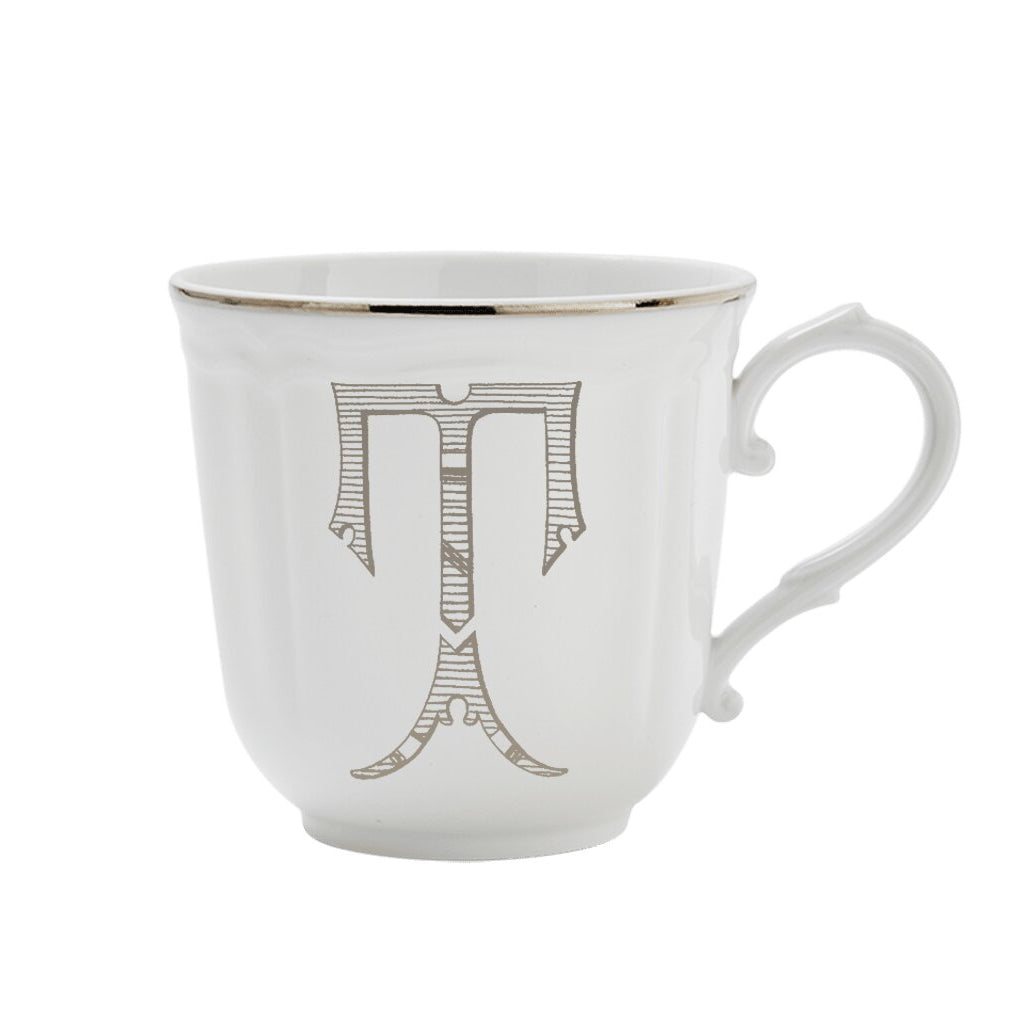 Ginori 1735 Corona Monogram Letter Mug, Platinum – Letter T