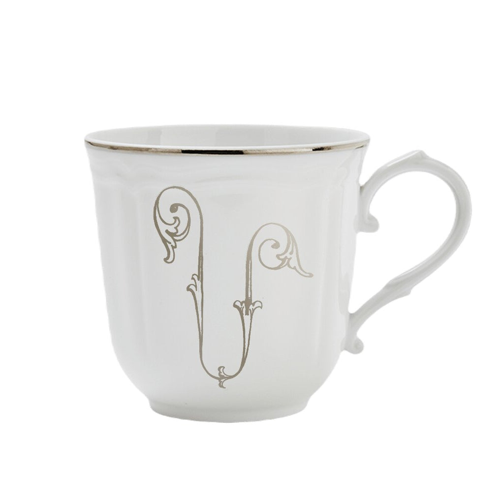 Ginori 1735 Corona Monogram Letter Mug, Platinum – Letter U