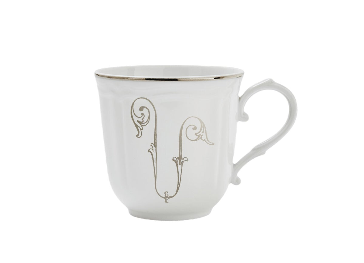 Ginori 1735 Corona Monogram Letter Mug, Platinum – Letter U