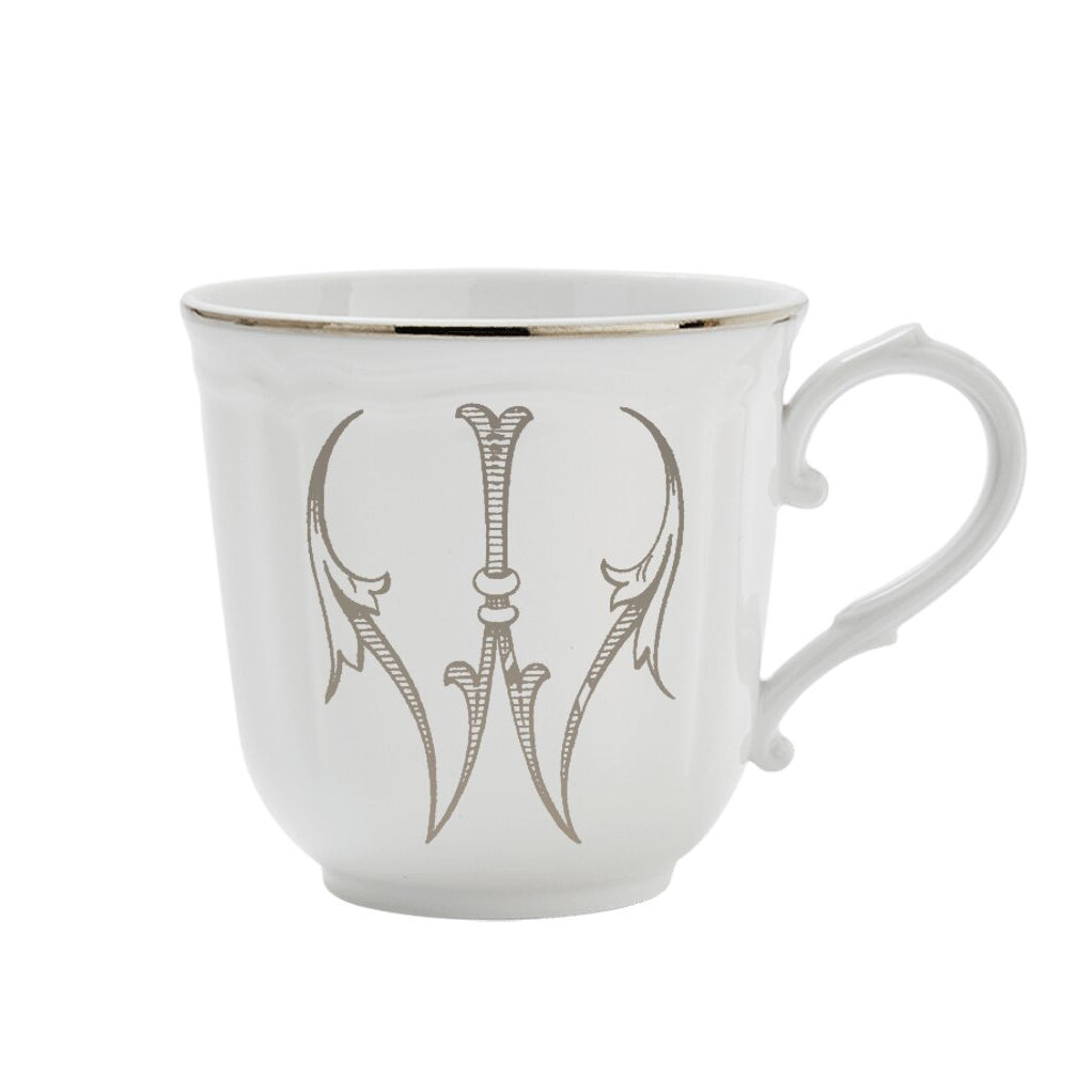 Ginori 1735 Corona Monogram Letter Mug, Platinum – Letter W
