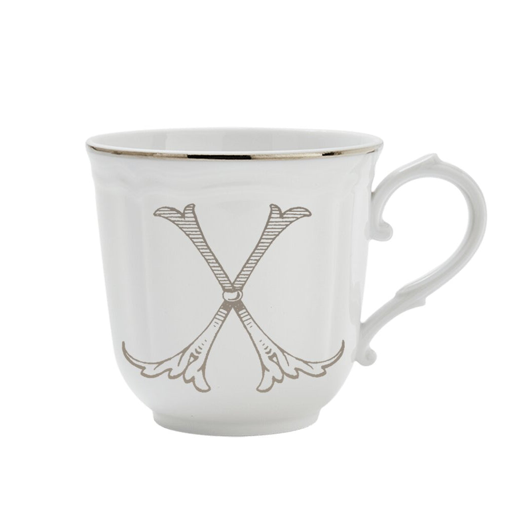 Ginori 1735 Corona Monogram Letter Mug, Platinum – Letter X