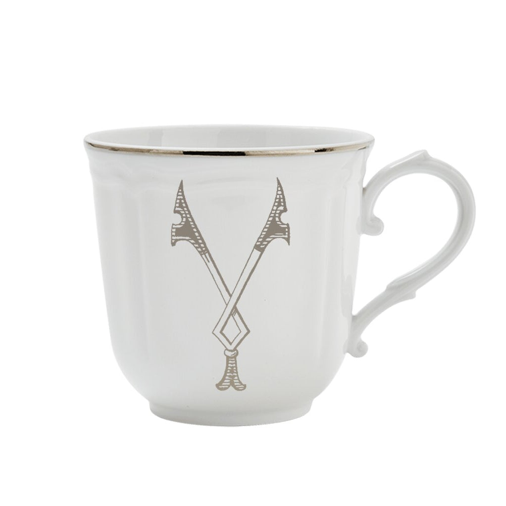 Ginori 1735 Corona Monogram Letter Mug, Platinum – Letter Y