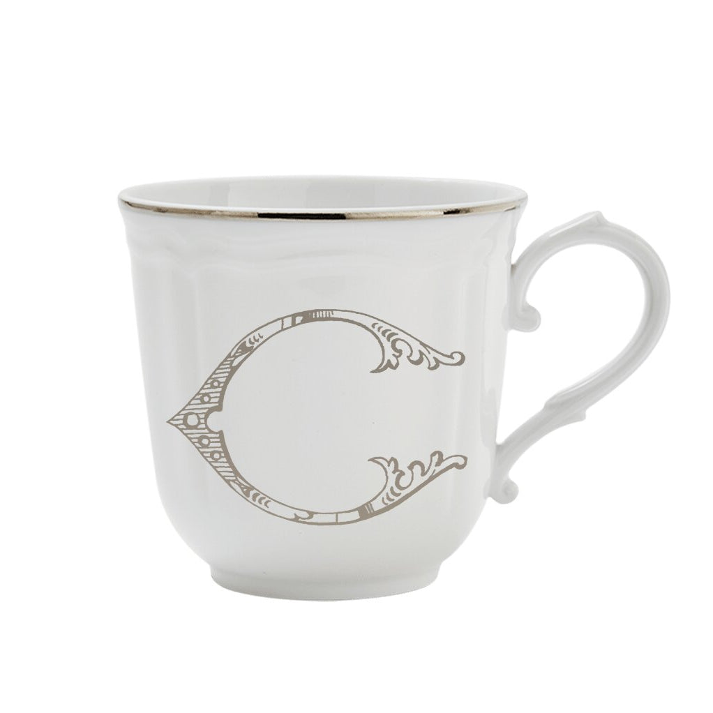 Ginori 1735 Corona Monogram Letter Mug, Platinum – Letter C