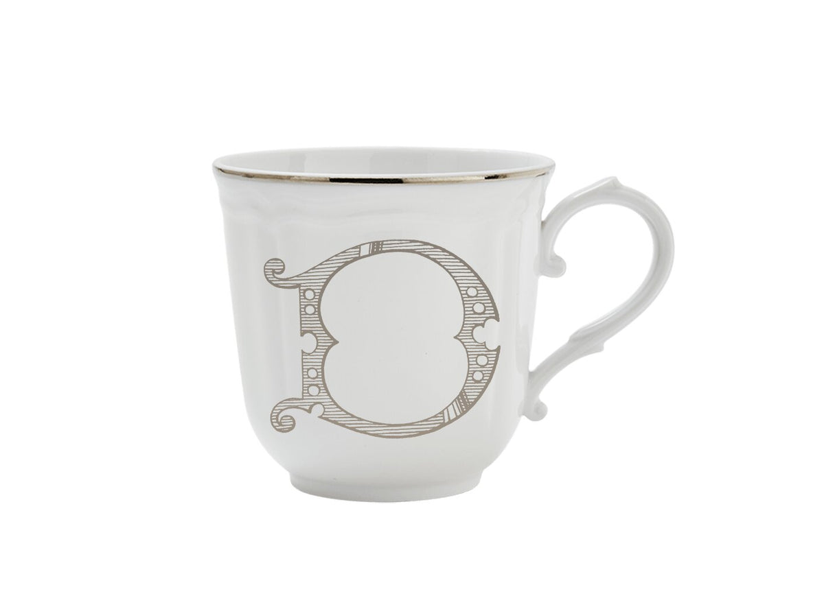 Ginori 1735 Corona Monogram Letter Mug, Platinum – Letter D